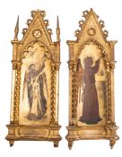 A pair of Italian painted and gilt pictures in early Renaissance taste,