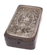 A Continental white-metal mounted tortoiseshell box the hinged cover set with a pierced and