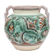 A Carter Stabler Adams Poole pottery two handled vase, shape AY painted in green,