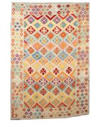 An Anatolian kelim, the stepped lozenge field with geometric designs in pastel shades,
