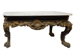A Victorian mahogany, carved giltwood and marble topped side table in George II style,