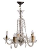 An early 20th century five light glass chandelier,