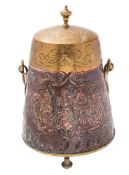 A copper and brass mounted coal hod, probably Low Countries,