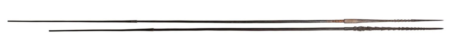 Two Oceanic hardwood spears, possibly Solomon Islands,