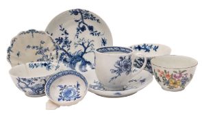 A mixed lot of 18th century English porcelain comprising a pair of First Period Worcester blue and