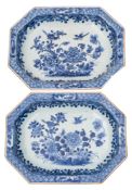 A pair of Chinese blue and white shaped rectangular deep dishes,