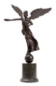 A Neapolitan bronze and marble mounted Grand Tour souvenir model of a winged Nike,