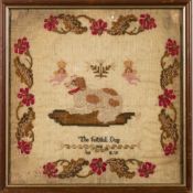 A William IV embroidery picture, 'The Faithful Dog, 1836, by B.W.