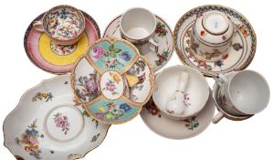 A mixed lot of Meissen and other Continental porcelain tea and coffee wares and a seal handle,