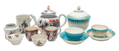 A mixed lot of First Period Worcester polychrome and black-printed porcelain,