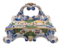 A French porcelain ink stand with inkwell and sander,