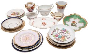 A mixed lot of 19th century English porcelain including plates and dishes, two vases,