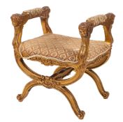 A carved and giltwood dressing table stool or window seat in Louis XV style,