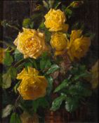H.C. Oakley (British, 1869-1944) Still life of yellow roses oil on panel, 38 x 31cm.