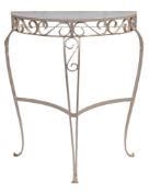 A painted wrought iron and glass demi-lune conservatory table,