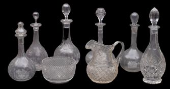 A group of cut glassware,