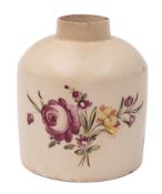 An English creamware tea canister painted with two flower sprays and leafy sprigs, circa 1780, 9.