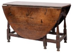 A William and Mary or Queen Anne oak gateleg table,