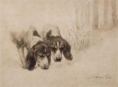 WITHDRAWN Maud Earl (British, 1864-1943) Hunting hounds, a pair of pencil and ink, each 22 x 29.