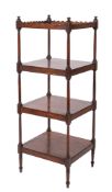 An early Victorian mahogany four tier watnot,