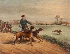 J.C. Mitchell (British,19th Century) Hare Coursing, Oil on board, 22 x 28.5cm.