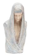 A French glazed pottery bust by Marcel Guillard after Claire Colinet modelled in Pre-Raphaelite