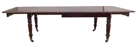 A fine William IV or early Victorian Samuel Hawkins Patent mahogany extending dining table,