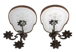 A pair of Continental, probably Venetian twin light girandoles,