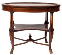 A mahogany and glazed oval table a bijouterie,
