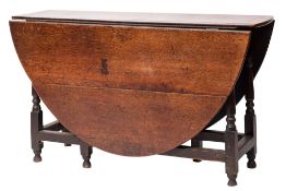 A William and Mary oak gateleg dining table, late 17th century,
