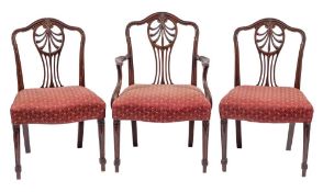 A set of six mahogany dining chairs in George III Hepplewhite style, circa 1900,: by S & H Jewell,