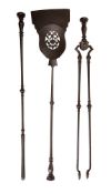 A set of Regency steel fire irons, circa 1815; comprising shovel,