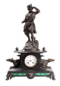 A French 19th Century slate mantel clock the eight-day duration movement striking the hours and