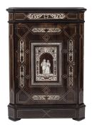 A 19th Century Italian ebonised and ivory inlaid standing corner cupboard in the manner of