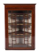 A 19th Century mahogany and inlaid hanging corner display cabinet,