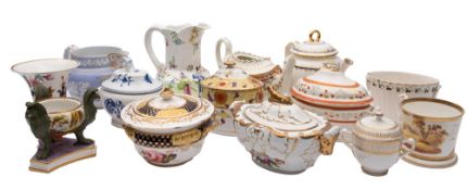 A mixed lot of 19th century English porcelain including four sucriers and covers, two jugs,