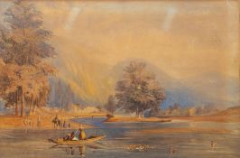 Attributed to Thomas Miles II Richardson (1813-1890) A lake scene, Northern Italy,