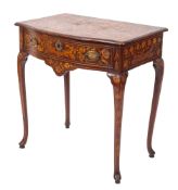 A 19th Century Dutch mahogany and floral marquetry bow-fronted side table, bordered with lines,