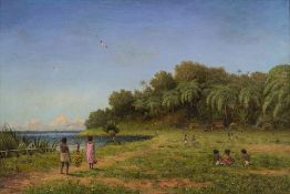 Bernard Bedwell Portal (British, 1844-1903) A village scene, South Pacific signed and dated B.B.