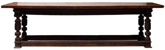 An elm topped oak refectory dining table,