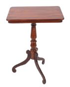 A Regency mahogany occasional table, early 19th century; the rectangular top hinged on a block,