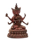 A Sino-Tibetan polychrome bronze figure of Avalokiteshvara the Bodhisattva with turquoise inlaid