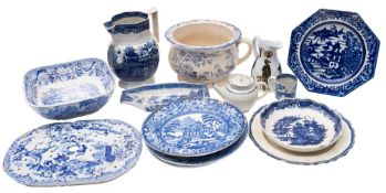 A mixed lot of 19th century English blue and white transfer printed pearlware and other pottery