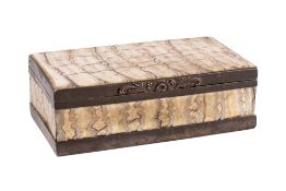 A white metal mounted mammoth tooth box,