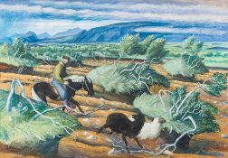 *Alan Sorrell (British, 1904-1974) A farmer in his field, possibly Greenland gouache 36.