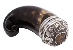 A 19th Century Scottish silver-mounted ram's horn presentation snuff mull the hinged cover chased