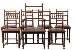 A set of seven Victorian oak dining chairs in Aesthetic Movement taste,