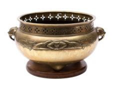 A large Chinese brass tripod censer, early 20th century,