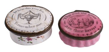 Two South Staffordshire enamel patch boxes,