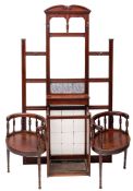 A Victorian mahogany and glazed ceramic tile inset hall stand,